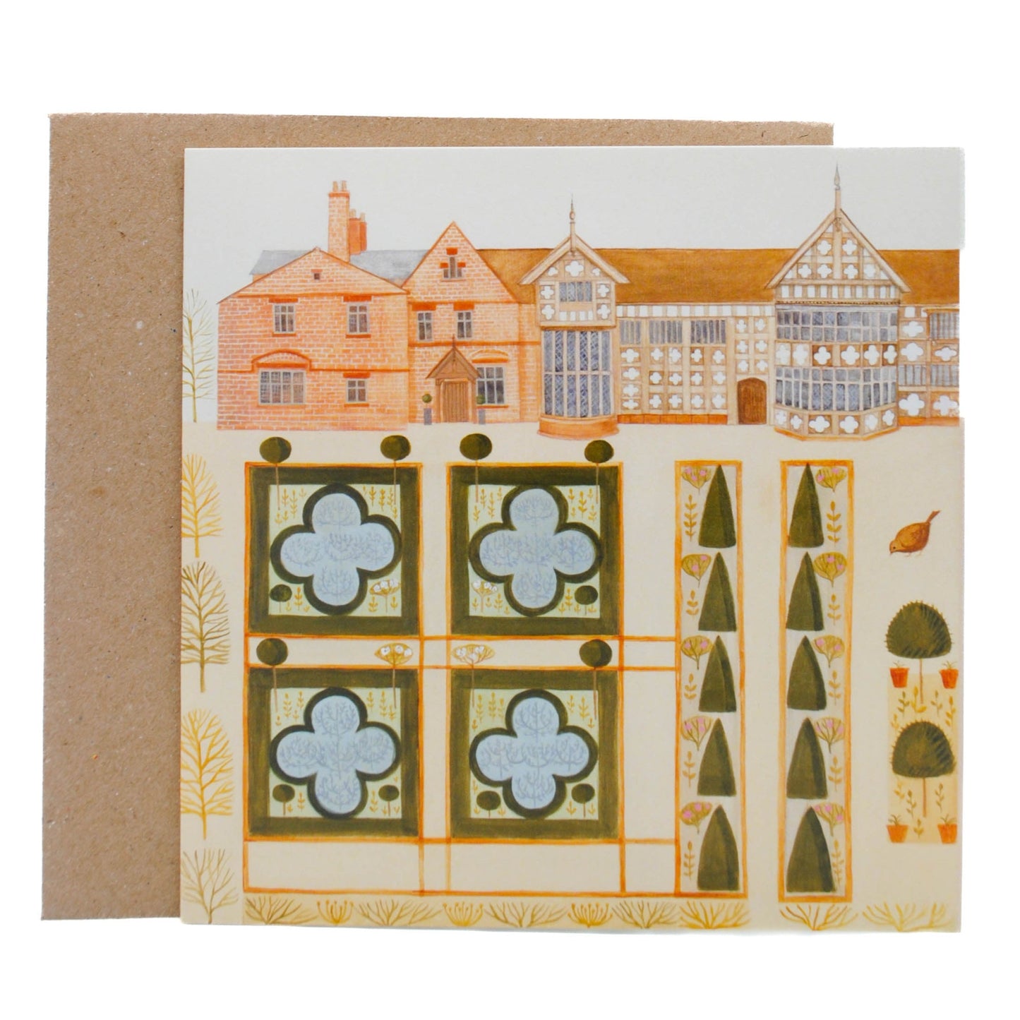 Dog and Dome Ordsall Hall Greeting Card-North Front