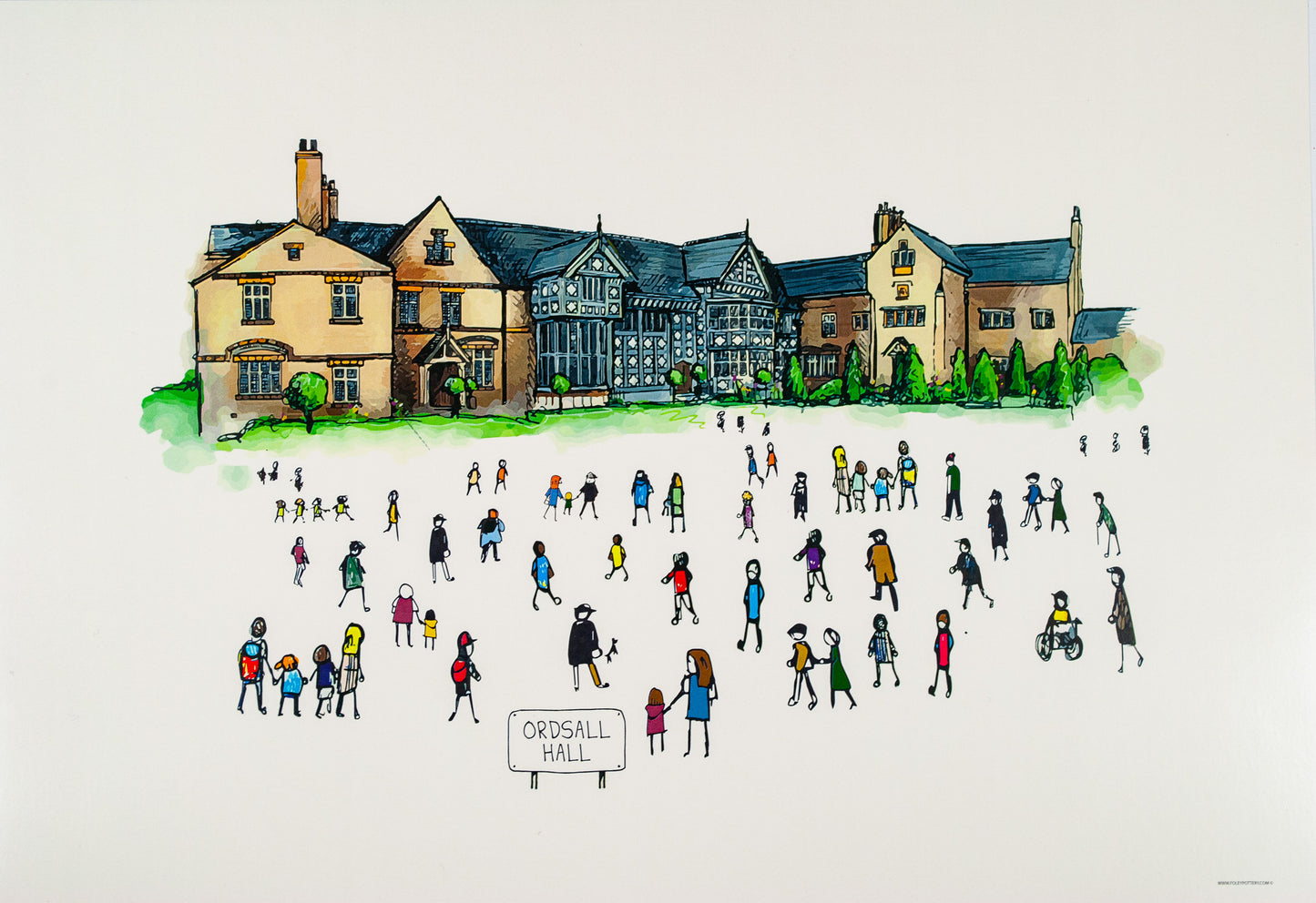 Ordsall Hall Illustrated Print by Foley Pottery